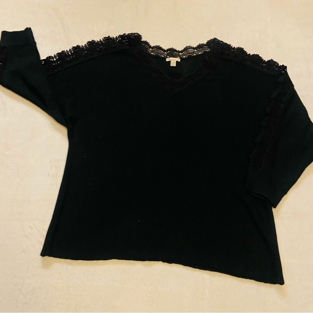 CATO Black Lace Trim Sweater Quarter-Length Sleeves Size 22/24 NWOT